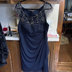 DJ-JAZ embellished cocktail dress Women’s size 18W Navy Blue Chiffon Overlay